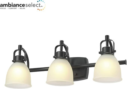 GLOBE Electric 52090 Gilroy 3-Light 25W Integrated LED Vanity Light with Selectable Color Temperature, Matte Black, Frosted Glass Shades, 1780 Lumens, 3000K-4000K-5000K Switch, Energy Star Certified