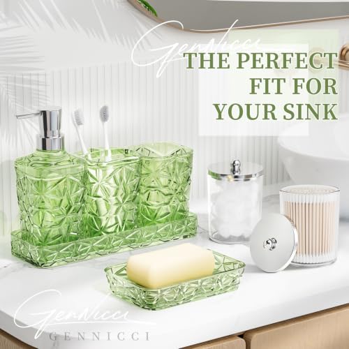 Green Bathroom Accessories Set 7 Pcs, Green Bathroom Sets, Acrylic Soap Dispenser and Toothbrush Holder Set, Qtip Holder Set, Bathroom Sink Set, Gift for Home Apartment