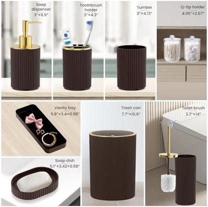 Brown Bathroom Accessories Set, 10PC Bathroom Set