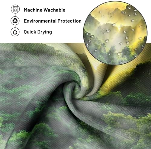 Misty Forest Shower Curtain Mountain Nature Scenic Green Bathroom Decor, Waterproof Cloth Fabric with Hooks 70" W x 72" L