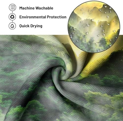 Misty Forest Shower Curtain Mountain Nature Scenic Green Bathroom Decor, Waterproof Cloth Fabric with Hooks 70" W x 72" L