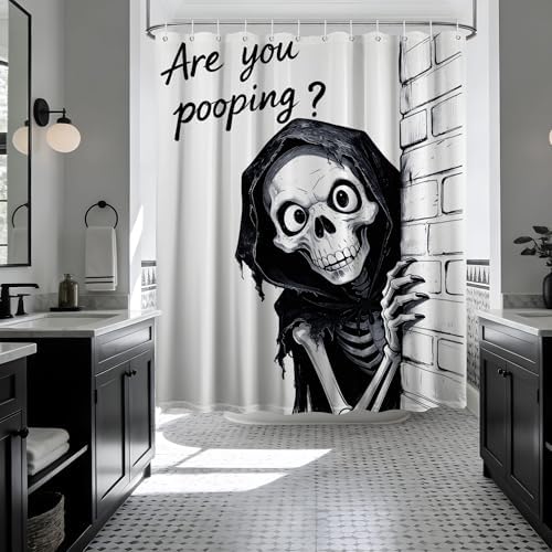 Funny Skull Shower Curtain are You Pooping, 70x72 Inchs