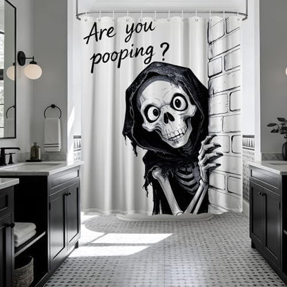 Funny Skull Shower Curtain are You Pooping, 70x72 Inchs