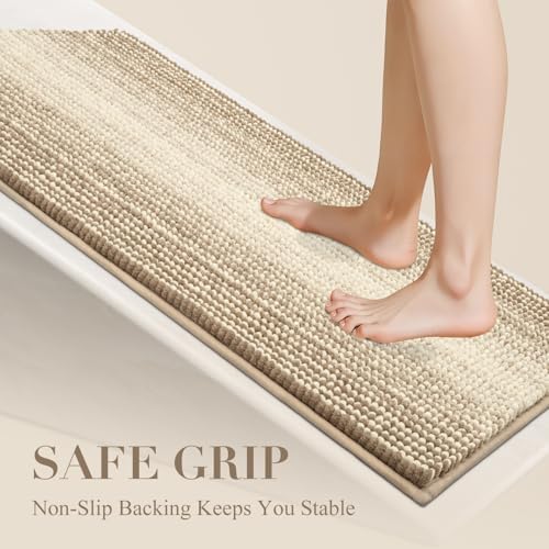 BSICPRO Bathroom Rugs, 20x32 Chenille Bath Mats, Tan