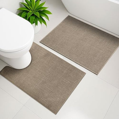 YIHOUSE Bathroom Rugs Thin Bath Mat Sets 4 Pieces Quick Dry,Brown