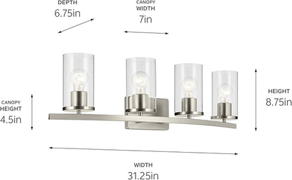 Kichler Crosby 31.25" 4-Light Vanity Light with Clear Glass in Brushed Nickel, for Bathroom, (31.25 x 8.75), 45498NICLR