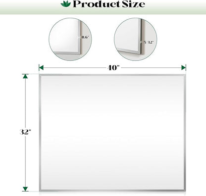Rectangle Frameless Bathroom Wall Mirror, 40"x32" Beveled Large Framless Mirror for Wall, Bathroom Vanity Mirrors for Over Sink, Bedroom, Living Room Hangs Horizontally or Vertically