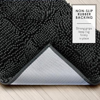Hearth & Harbor Bathroom Rugs, Chenille Bath Mat - Machine Washable Bath Mats for Bathroom Non-Slip Backing Rubber, Quick Dry Bathroom Mat