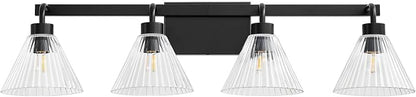 AIJIASI 4-Light Bathroom Light Fixtures 34 Inch Matte Black Vanity Lights for Bathroom with Ribbed Glass Shade Modern Bath Vanity Lighting Fixtures Wall Sconce