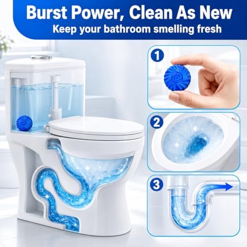 Msvvko Toilet Bowl Cleaner Tablets 100 Count - Blue Toilet Tank Cleaner Blocks Bulk Pack, Long Lasting Bathroom Deodorizer, Hard Water Stain Remover & Descaler, Septic Safe No-Scrub Daily Freshness