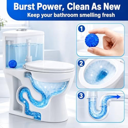 Msvvko Toilet Bowl Cleaner Tablets (60 Count) | Blue Automatic Toilet Tank Cleaner | 15-Day Long Lasting Toilet Tank Stain Remover & Deodorizer | Hands-Free No-Scrub Bathroom Freshness, Septic Safe