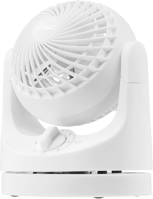 IRIS USA WOOZOO Desk Fan, Oscillating Table Air Circulator, 3 Speeds, 32ft Max Air Distance, 112° Adjustable Tilt, 27.5db Quiet Motor, Small Fan for Bedroom, Office, Dorm, White