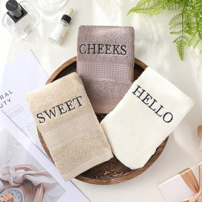 FuWeave 3 Pcs Hand Towels Bathroom Set,Brown,Hello Sweet Cheeks