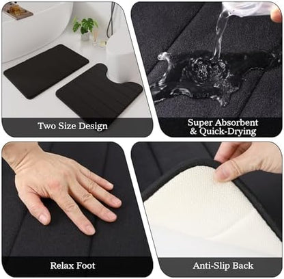 Black Bathroom Accessories Set Complete with Shower Curtain and Rug