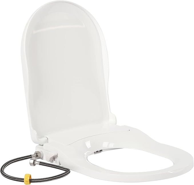 Non Electric D Shape Bidet Toilet Seat Cover with Self Cleaning Dual Nozzles System Easy Installation for WC (White)