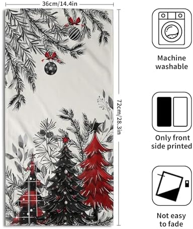 Christmas Tree Hand Towels Set of 2, 28x14 Inch Rustic Red Black Plaid Xmas Pine Forest Bells Absorbent Quick Drying Washcloths Tea Towel for Kitchen Bathroom Household Supplies