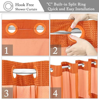 Gibelle No Hook Cloth Burnt Orange Shower Curtain with Liner, 72x80