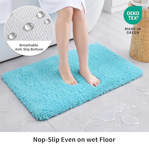 Disolla Sky Blue Bathrom Runner Rug 24x70 - Extra Large Soft Plush Bath Mat, Thick Long Non-Slip Shaggy Floor Mat, Ultra-Absorbent for Master Bathroom Vanity