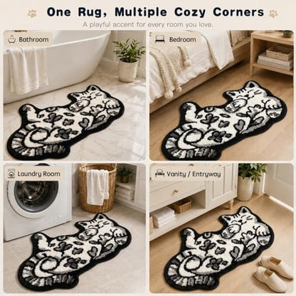 Cute Cat Bath Mat, Unique Black Small Fun Bathroom Rug