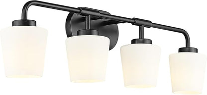 Bathroom Light Fixtures Over Mirror, 4-Light Matte Black Vanity Lighting Fixtures with Milk White Glass, Vintage Farmhouse Wall Sconces Lighting, AD-22004-4W-BK
