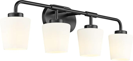 Bathroom Light Fixtures Over Mirror, 4-Light Matte Black Vanity Lighting Fixtures with Milk White Glass, Vintage Farmhouse Wall Sconces Lighting, AD-22004-4W-BK