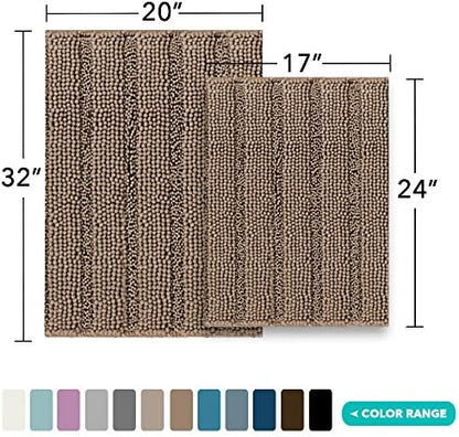 Turquoize Bathroom Rug Set, 2 Piece Soft Absorbent Chenille Bath Rug Set