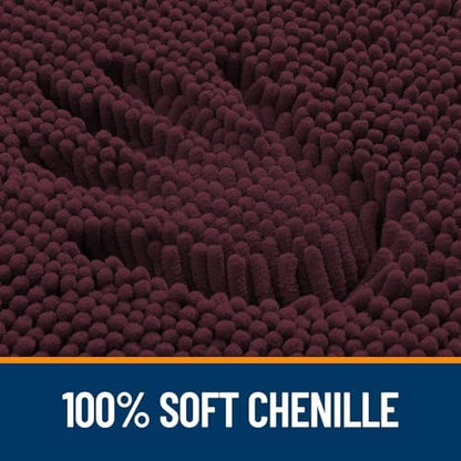 OLANLY Chenille Bathroom Rugs Sets 2 Piece, 47"x20"+24"x20", Black Cherry