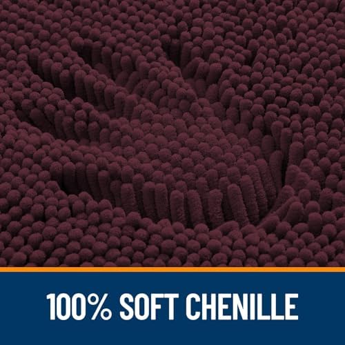 OLANLY Chenille Bathroom Rugs Sets 2 Piece, 24"x16"+24"x20", Black Cherry