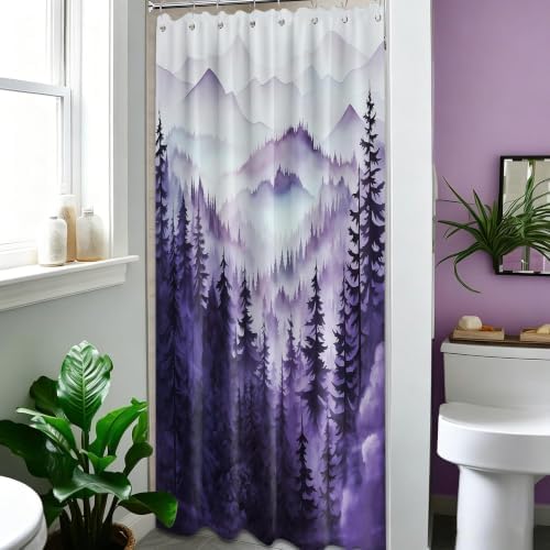 Dark Purple Forest Stall Shower Curtain, 48X72 in Narrow Small, Mountain