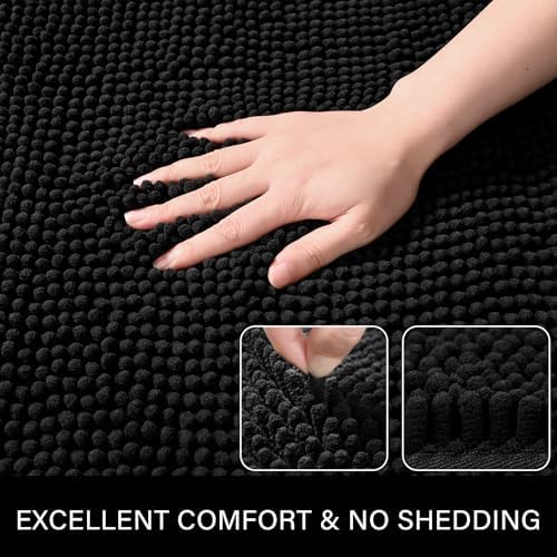 LOCHAS Luxury Bathroom Rug Shaggy Bath Mat 24 x 44 Inch, Black