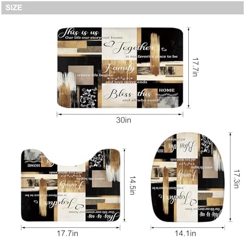 Black Gold Abstract Oil Painting 4Pcs Bathroom Shower Curtain Set with Rugs