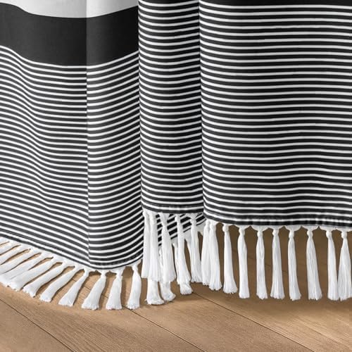 Black Stripe Boho Cotton Striped Shower Curtain with Tassel 72"W X 72"L
