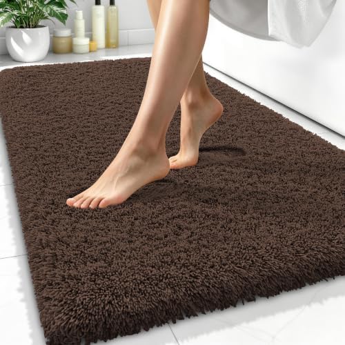 OLANLY Microfiber Bathroom Rugs 34x21, Ultra Soft Absorbent Bath Mat, Brown