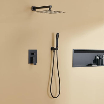 Rain Shower System 12 Inches Shower Combo Set Oil Rubbed Bronze Wall Mount Faucet Bathroom Faucets with Rainfall Shower Head and Hand Shower