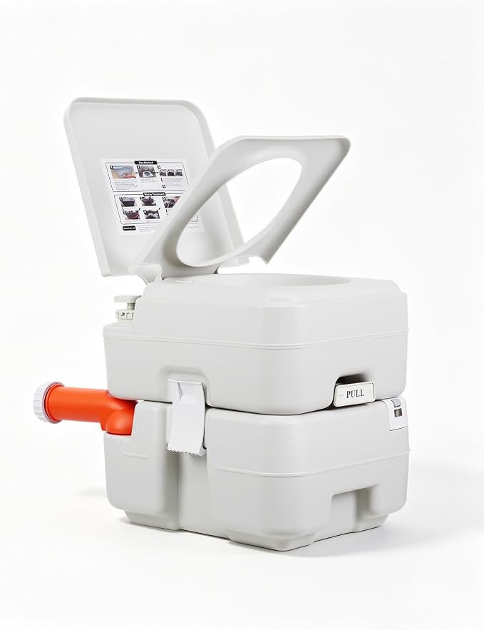 Garvee Portable Travel Toilet, T Outlet Water, RV Potty w/Level Indicator | 5.3 Gal Detachable Waste Water Tank & 3.2 Gal Flush Tank, Indoor Outdoor Push-Button Pressurized Flush Commode