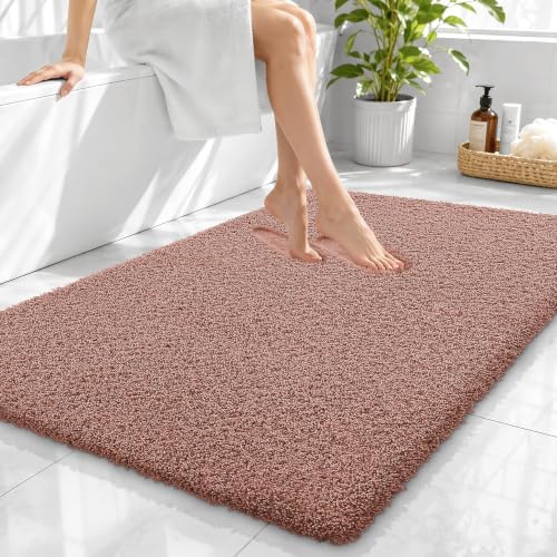 OLANLY Microfiber Large Bathroom Rugs 40x32, Soft Absorbent Bath Mat, Mocha