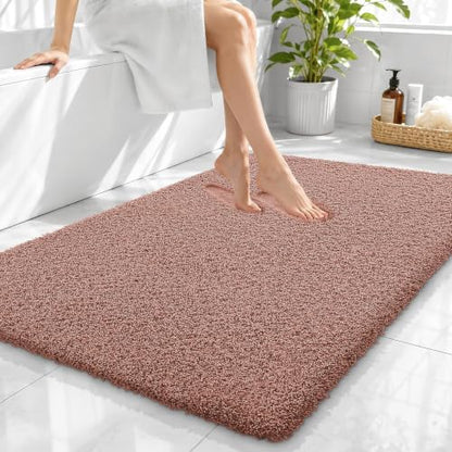 OLANLY Microfiber Large Bathroom Rugs 40x32, Soft Absorbent Bath Mat, Mocha