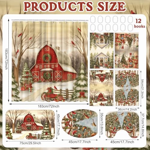 FuWeave 8 Pcs Christmas Shower Curtain Set for Bathroom Decor