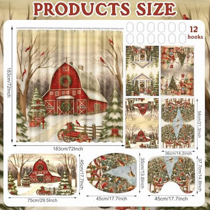 FuWeave 8 Pcs Christmas Shower Curtain Set for Bathroom Decor
