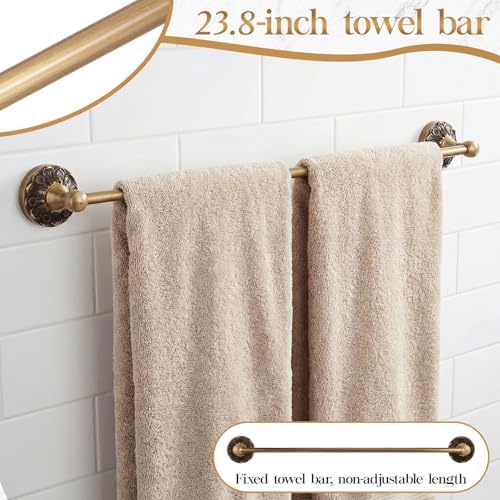 4 Pcs Antique Brass Bathroom Hardware Set, Bathroom Accessories Set, 24 Inch Wall Mounted Bath Towel Bar Toilet Paper Holder Hand Towel Holder Robe Hook for Shower Room Toilet(Single Layer)