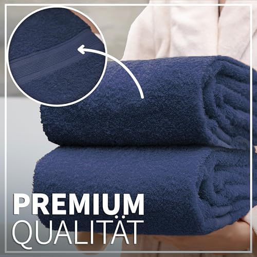 Pack of 2 Bath Towels - 100% Cotton, 500 g/m² - Soft, Absorbent & Durable - for Home, Sauna & Travel - 27 x 54 in (Navy Blue)