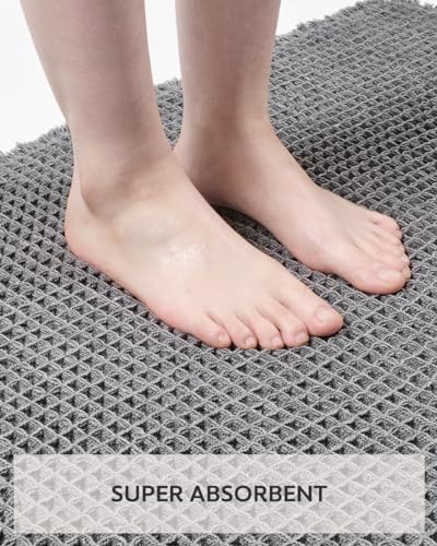 tchdio Waffle Bath Mat, Super Absorbent Non Slip Bath Mat Ultra Soft Bathmat Machine Washable Bath Rugs with Tassels, Beside Tub, 18" x 30"