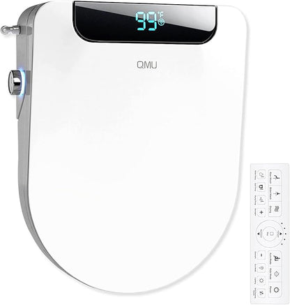 Electric Bidet Toilet Seat Round - Smart Heated Toilet Seat with Remote Control, Instant Warm Water, Self-Cleaning Nozzle, Warm Air Dryer, Feminine Wash, Soft Close, LED Display