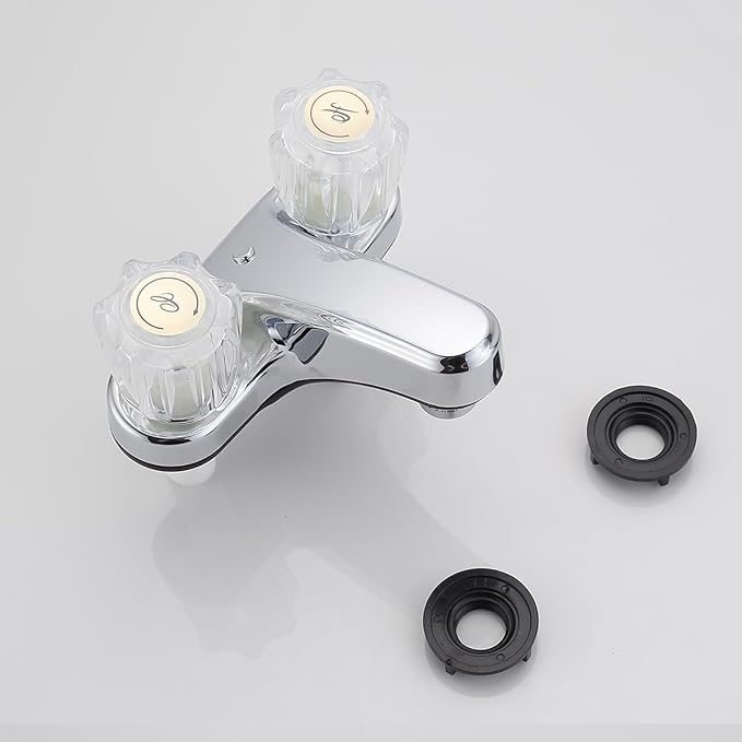 RV Two Handle Bathroom Sink Faucet with Clear Acrylic Knobs - 2-Handle (Chrome)