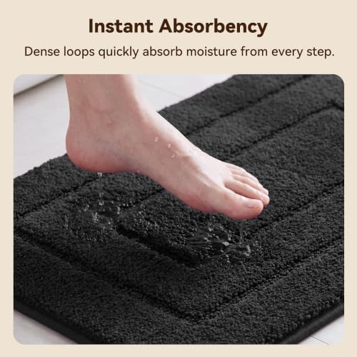GRANNY SAYS Black Bathroom Rug 20" x 30", Non-Slip Microfiber Bath Mat