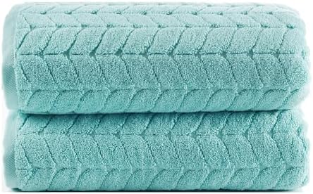 BAGNO MILANO Turkish Cotton Bath Towels, Hand Towels - Soft Plush Jacquard Collection - Highly Absorbent Towel Set (Aqua Green, 2 pcs Bath Towel Set)
