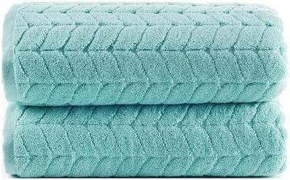 BAGNO MILANO Turkish Cotton Bath Towels, Hand Towels - Soft Plush Jacquard Collection - Highly Absorbent Towel Set (Aqua Green, 2 pcs Bath Towel Set)