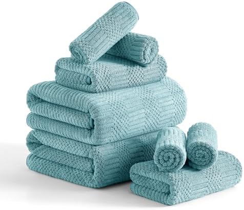 8 Piece Bath Towel Set-2 Oversized Bath Sheets(35"x70"),2 Hand Towels,4 Washcloths-Extra Large Microfiber Towel Sets,Less Lint Highly Absorbent & Quick Dry Bath Towels for Bathroom Gym Pool,Turquoise