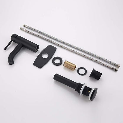 Single Handle Black Bathroom Faucet with Metal Drain Assembly and Escutcheon, Matte Black (Matte Black-JO1)