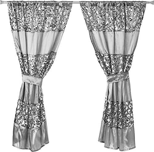 Zahari Home Sinatra Window Curtain Stylish Bathroom Window Curtain,36" x 54" Each, Set of 2, Silver